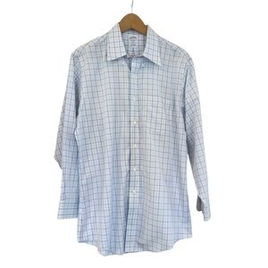 Brooks Brothers Dress Shirt Mens 16 32 Regent Fit Non Iron Blue Check Supima